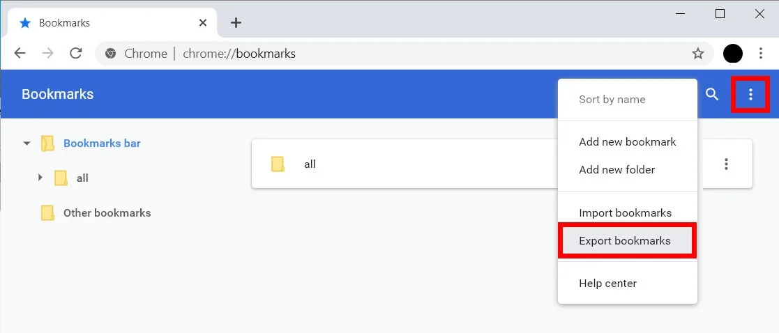 chrome export bookmarks